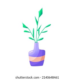 Vase with Flowers isolated. Icon. Vector flat illustration, cartoon style.
