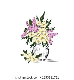 vase with flowers and lilacs