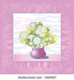 Vase of flowers on a purple background