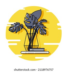 La bolsa de flores está en el estante. El libro está en el estante. Estilo plano. Ilustración vectorial. Icono. Interior