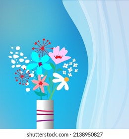 Vase of flowers on a windowsill. Vector illustration.