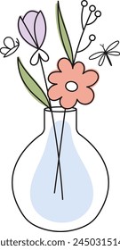 Vase With Flowers Outline Vector Illustration