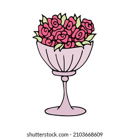 Vase with flowers. Roses bouquet in a vase. Vector.