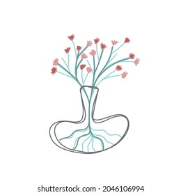 A vase with flowers in the Scandinavian style. Simple delicate design. Huggy