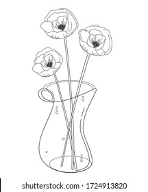 Vase with flowers simple illustration (vector) poppy abstract