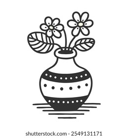 Vase with flowers simplistic design playful lines cartoon youthful aesthetic vector illustration