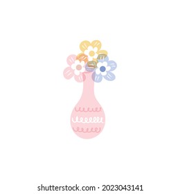 Vase with flowers single vector illustration on white background. Floral decorative element