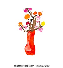 Vase and flowers, vector illustration
