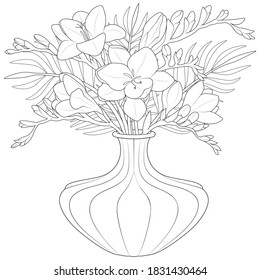 Vase de flores freesia vectorial