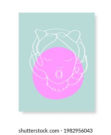 Vase girl head bubble gum Sculpture Modern poster in line