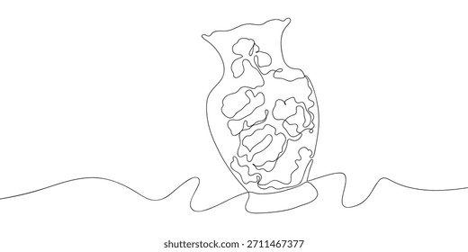 El jarrón tiene un patrón floral en una línea continua. estilo lineal simple. Ilustración vectorial Doodle.