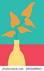 A vase holding a leafy plant is featured in a minimalist illustration.