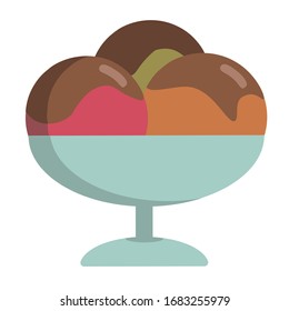 the vase with ice cream orange, strawberry, pistachios covered by chocolate syrop