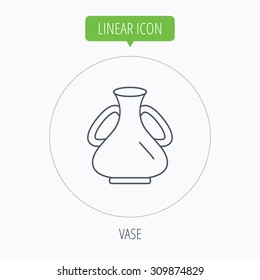 Vase icon. Decorative vintage amphora sign. Linear outline circle button. Vector