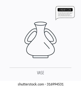 Vase icon. Decorative vintage amphora sign. Linear outline icon. Speech bubble of dotted line. Vector