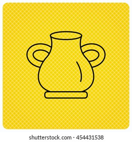 Vase icon. Decorative vintage amphora sign. Linear icon on orange background. Vector