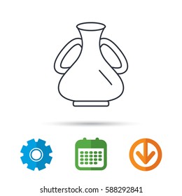 Vase icon. Decorative vintage amphora sign. Calendar, cogwheel and download arrow signs. Colored flat web icons. Vector