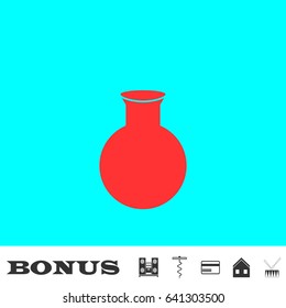 Vase icon flat. Red pictogram on blue background. Vector illustration symbol and bonus buttons Music center, corkscrew, credit card, house, drum