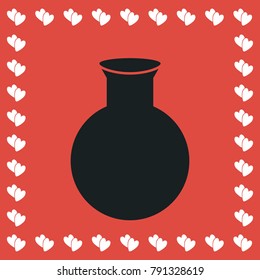 Vase icon flat. Simple black pictogram on red background with white hearts for valentines day. Vector illustration symbol