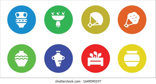vase icon set. 8 filled vase icons.  Simple modern icons such as: Amphora, Pottery, Bouquet, Flowerpot