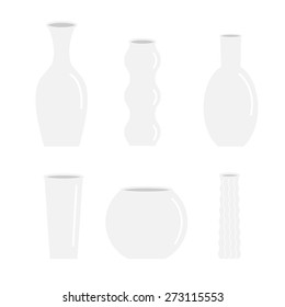 Vase  icon set Ceramic Pottery Glass Flower decoration Isolated Flat design Vector illustration