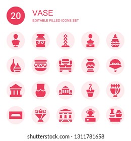 vase icon set. Collection of 20 filled vase icons included Sculpture, Vase, Pottery, Tv table, Greek Bouquet, Parthenon, Flowerpot, Flower bouquet
