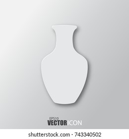 Vase icon in white style with shadow isolated on grey background. For your design, logo. Vector illustration.