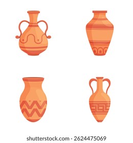 Vase icons set cartoon vector. Ancient greek or roman ceramic. Archaeological artifact