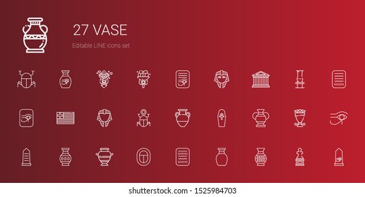vase icons set. Collection of vase with egypt, egyptian, greece, parthenon, sculpture, bouquet. Editable and scalable vase icons.