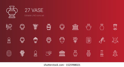 vase icons set. Collection of vase with parthenon, egypt, bouquet, egyptian, sculpture. Editable and scalable vase icons.