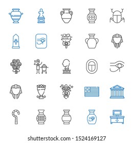 vase icons set. Collection of vase with tv table, egypt, parthenon, greece, bouquet, egyptian, sculpture, ceramic. Editable and scalable vase icons.