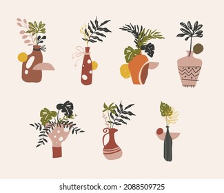 Vase illustration set. Set of illustration flower vase in vector. Flat illustration vector style.