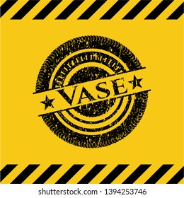 Vase inside warning sign, black grunge emblem. Vector Illustration. Detailed.