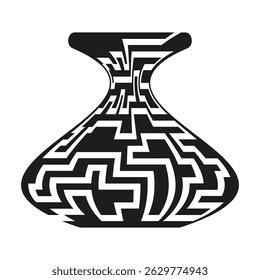 Vase labyrinth symbol. Maze shape vector. Abstract object form. Black curved design