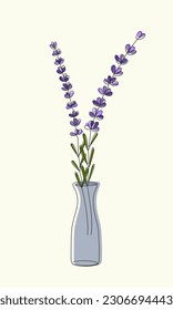 Vase and lavender flowers  One line floral doodle illustration  Minimalistic Template for greeting card  invitation  poster