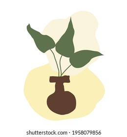 Vase with leaves. Vector illustration for prints, posters, etc