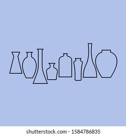 Vase line icons vector set isolated on blue background. Simple elements. Flat style. Vector illustration