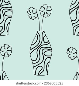 Vase line pattern. Vase and flowers outline. Vector illustration
