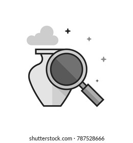 Vase and magnifier icon in flat outlined grayscale style. Vector illustration.
