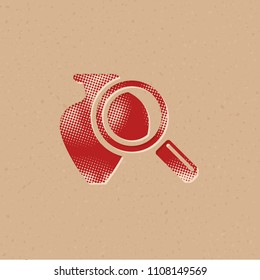 Vase and magnifier icon in halftone style. Grunge background vector illustration.