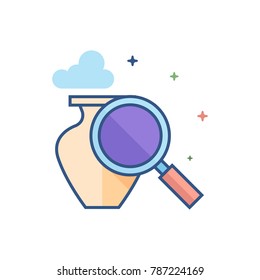 Vase and magnifier icon in outlined flat color style. Vector illustration.
