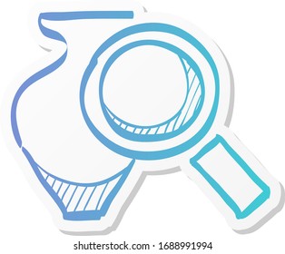 Vase and magnifier icon in sticker color style. Business concept auction bidding masterpiece artwork validate