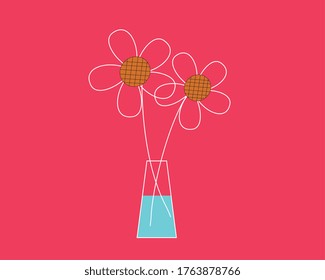 Vase outline icon  Glass Flower decoration pink background Flat design Vector illustration
