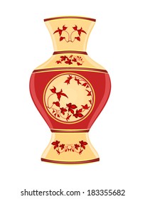 Vase part of porcelain whit red flowers vector illustration