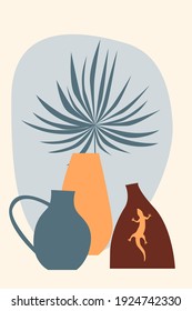 Vase pattern background. Abstract minimalist boho vase pattern for design summer travel poster, seaside city resort advertising, summer party card or t shirt print etc