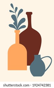 Fondo del patrón de la vasa. Resumen del patrón de jarrón de boho minimalista para diseño afiche de viajes de verano, publicidad de ciudad costera, impresión de tarjetas de verano o camisetas, etc