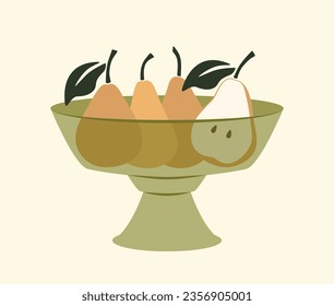 vase of pears, fruits, trendy abstract boho summer art, pear isolated vector illustration, cottagecore style print 