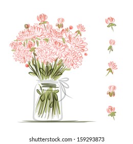 Vase with pink flowers, sketch for your design