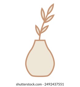 Jarrón con iconos de líneas de plantas. Macetas de cerámica para elemento de diseño de interiores. Ilustración vectorial.