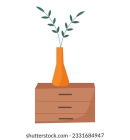 Vase with a plant on a bedside table.